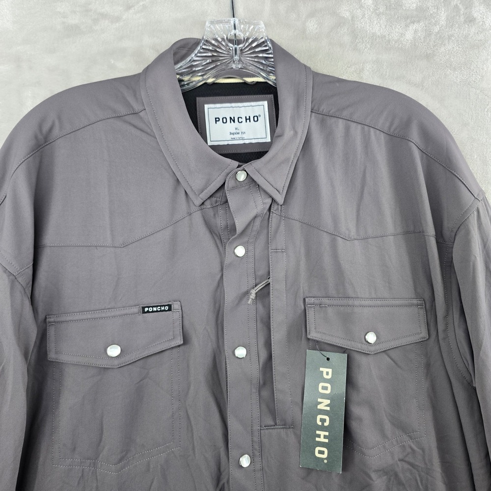 NEW Poncho Western Shirt Mens XL Grey Long Sleeve Performance Pearl Snap